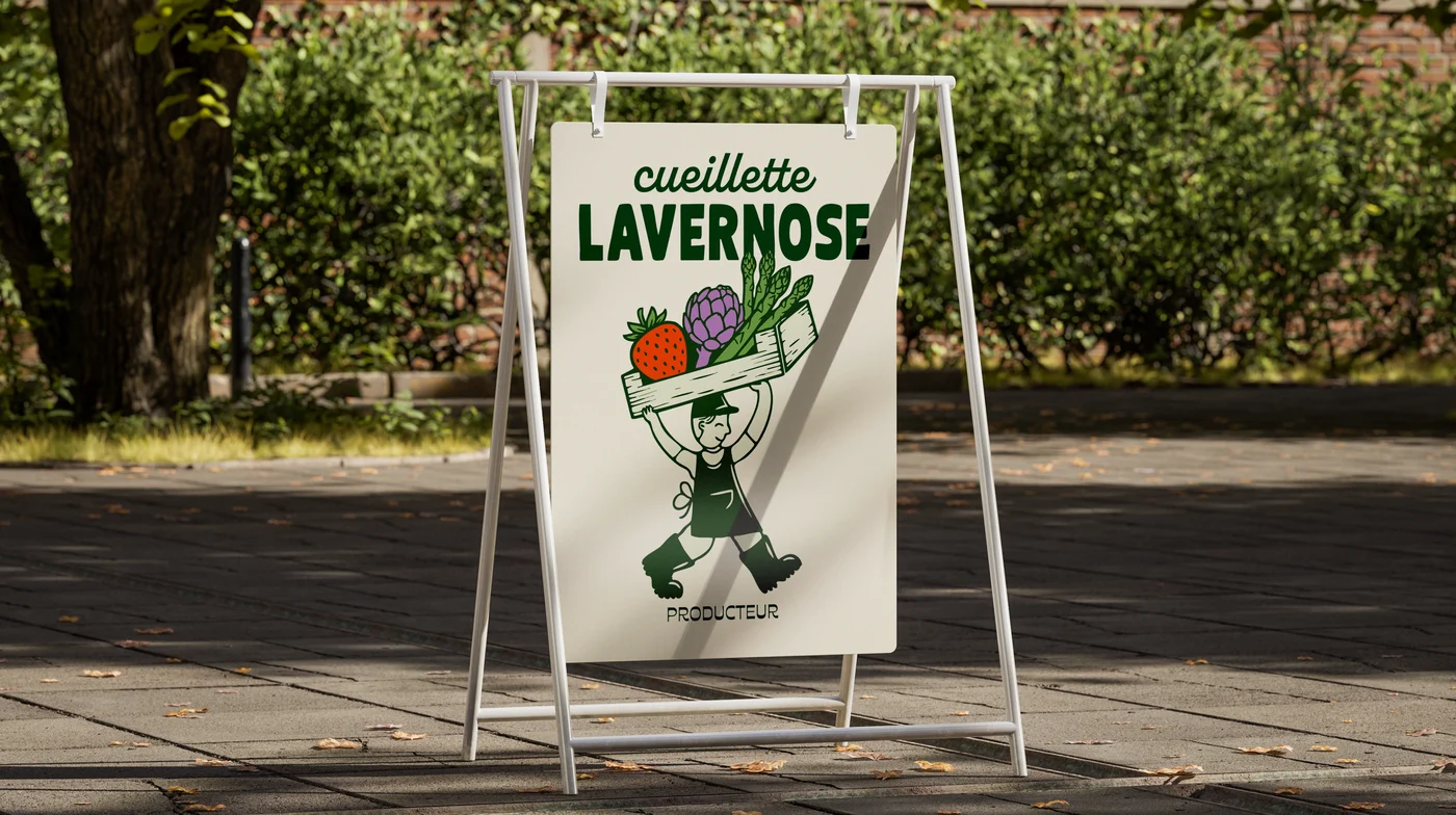 Chevalet Cueillette Lavernose « Producteur » posé sur un trottoir