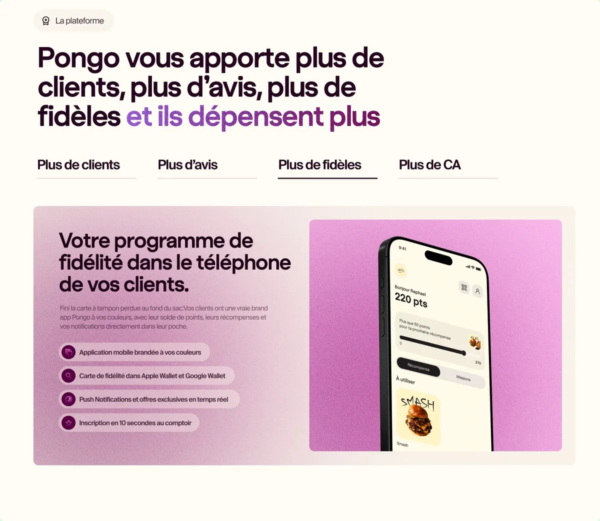 Bloc fidélité en rose et prune, avec l'application mobile