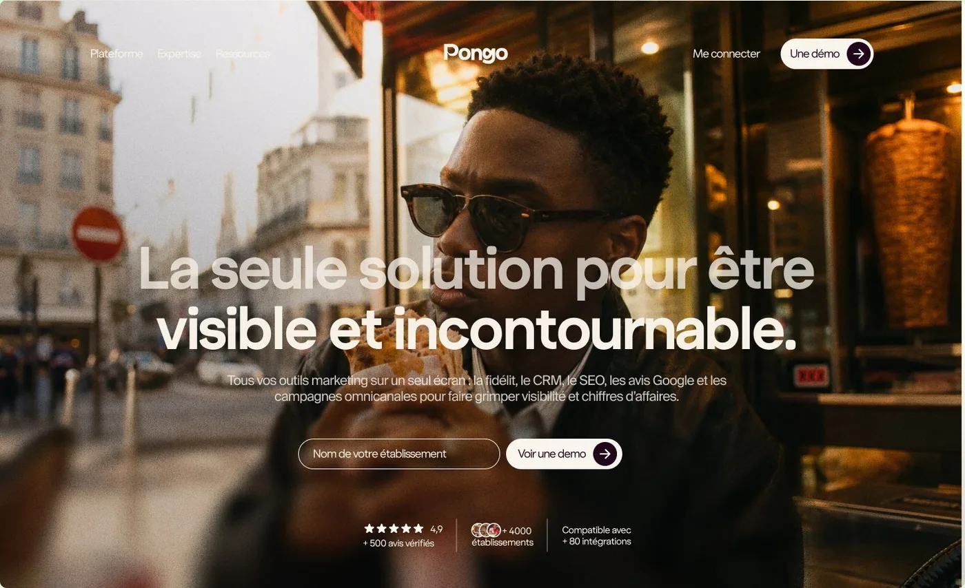 Page d'accueil Pongo : « La seule solution pour être visible et incontournable. »